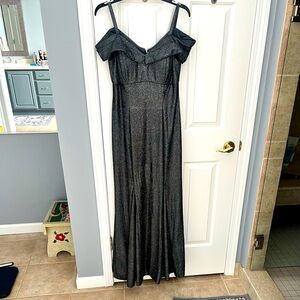 Formal silver sparkly gown.